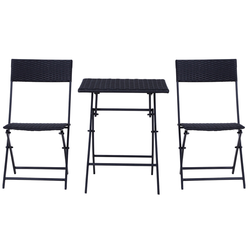 Set Tavolino e 2 Sedie Pieghevoli da Giardino in Rattan Sintetico Nero -9