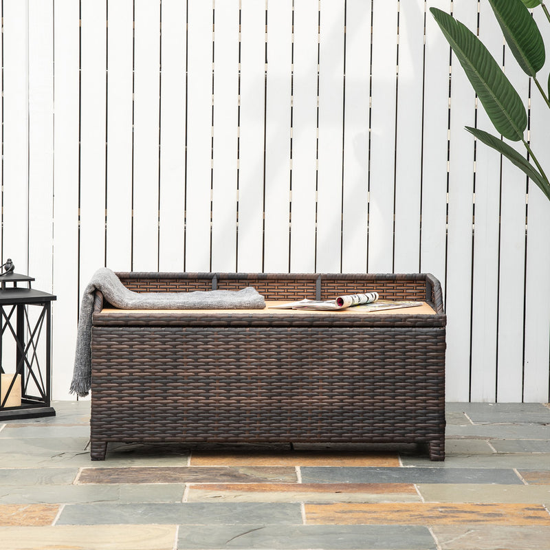 Baule Cassapanca da Esterno in Rattan Sintetico 102x51x51 cm Marrone -5