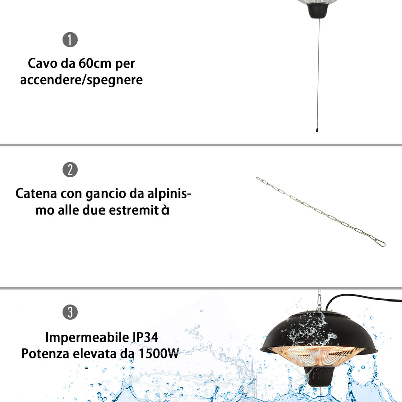 Stufa da Esterno Lampada Riscaldante Elettrica a Sospensione Led 1500W -5