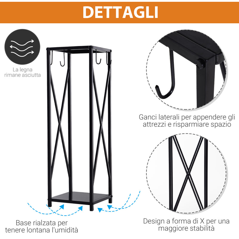 Portalegna per Camino 34x34x111 cm con Accessori in Metallo Nero-4