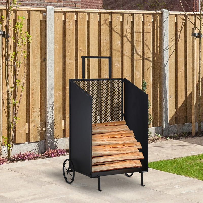 Carrello Portalegna 51,5x45,5x91,5 cm con Ruote in Ferro  Nero-2