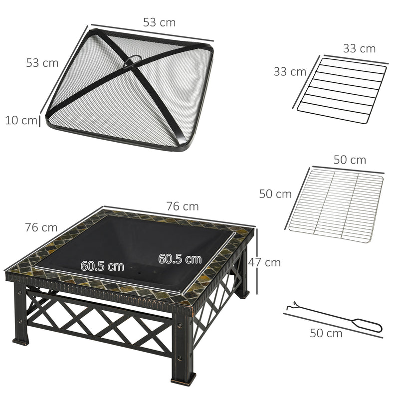 Berbecue a Legna 76x76x47 cm in Metallo Nero-3