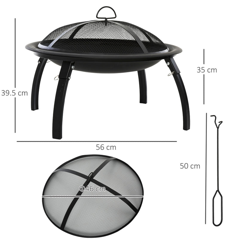 Berbecue a Legna Pieghevole Ø56x39,5 cm in Metallo Nero-3