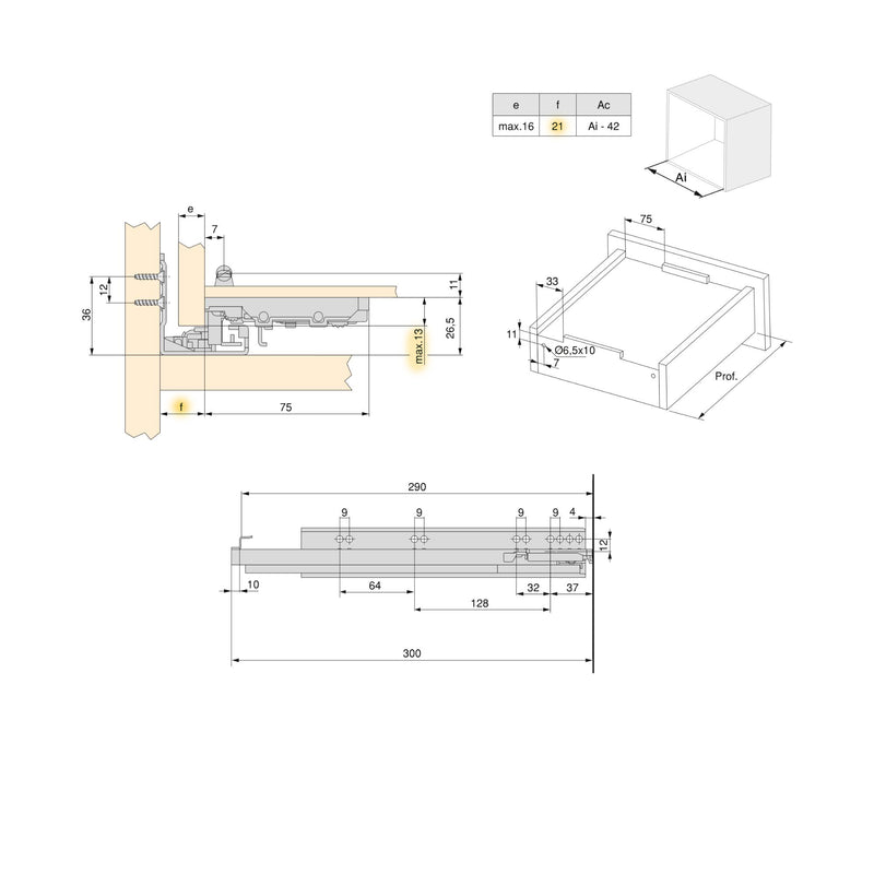 Guide Cassetto con Estrazione Soft 290 mm in Acciaio Emuca Bianco-2