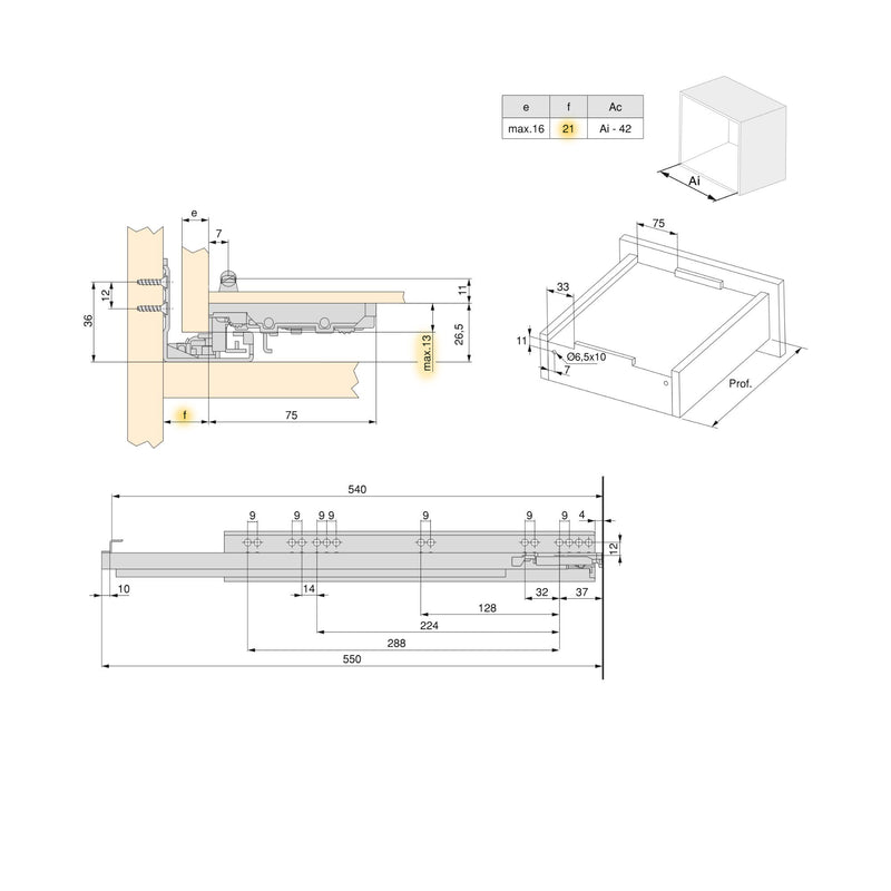 Guide Cassetto con Estrazione Soft 540 mm in Acciaio Emuca Bianco-2