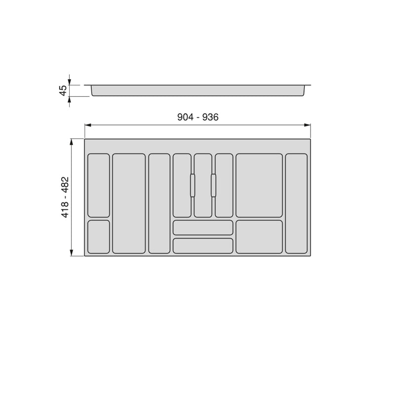 Portaposate per Cassetti 100 cm in Plastica Emuca Optima Grigio -2