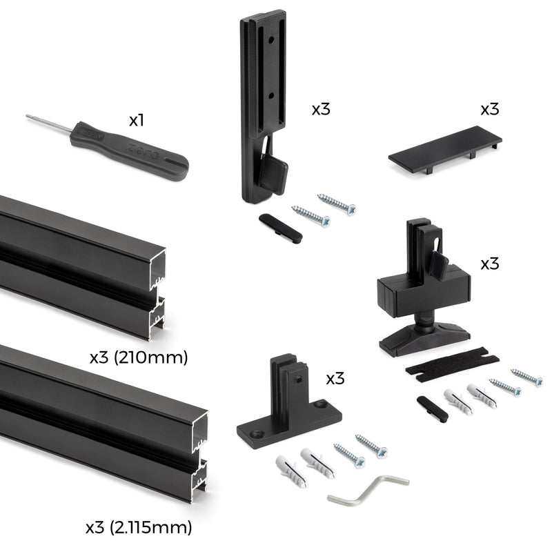 Kit Struttura Modulare Raccordi e 3 Profili a Pavimento e Parete in Alluminio Emuca Zero Nero-8