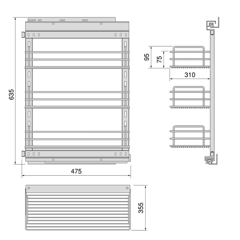 Carrello Estraibile per Moduli Inferiori Cucina da 400 a 480 mm in Acciaio Emuca Brillo Cromato-2