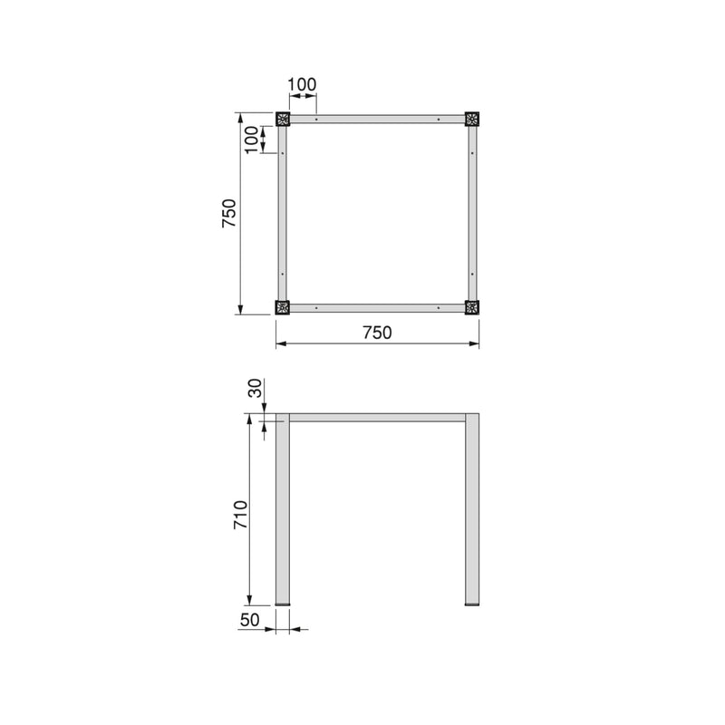 Set Struttura e Gambe Tavolo 750x750 mm in Acciaio Emuca Bianco-2