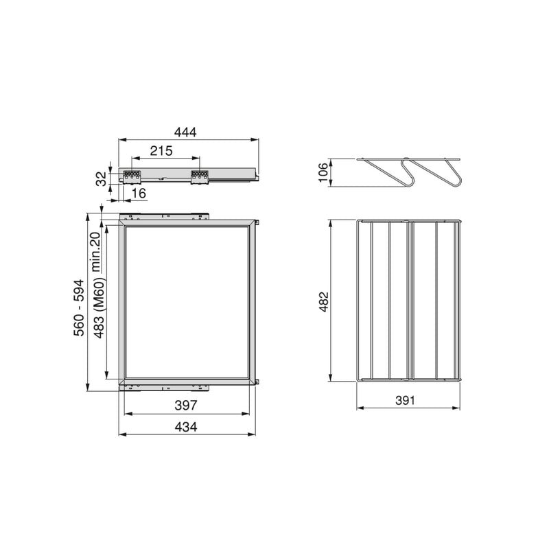 Kit Cassetto Portascarpe e Telaio per Armadio 600 mm in Alluminio e Plastica Emuca Grigio Pietra-2