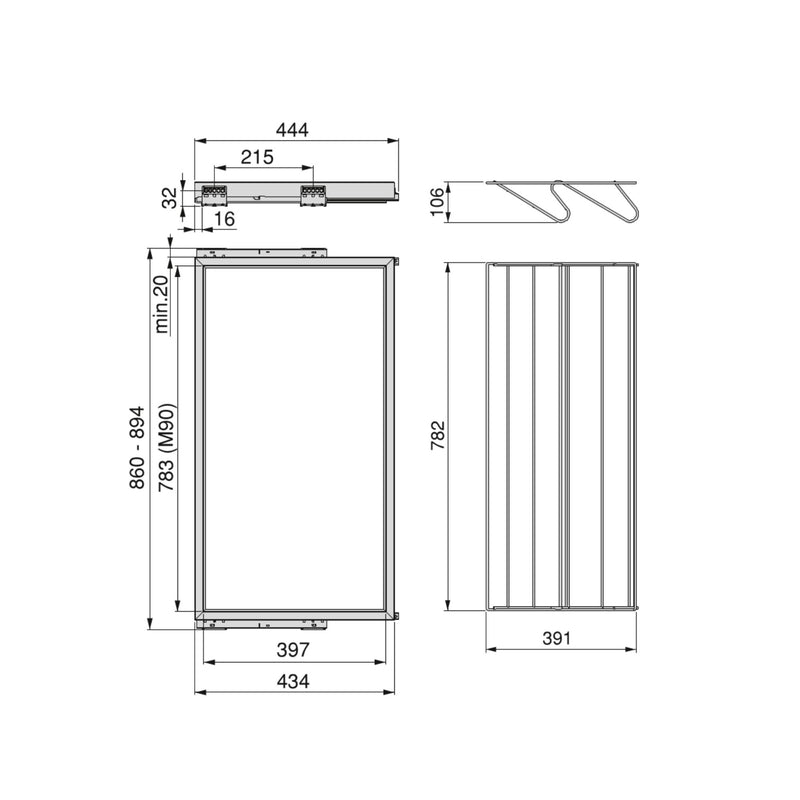 Kit Cassetto Portascarpe e Telaio per Armadio 900 mm in Alluminio e Plastica Emuca Nero-2