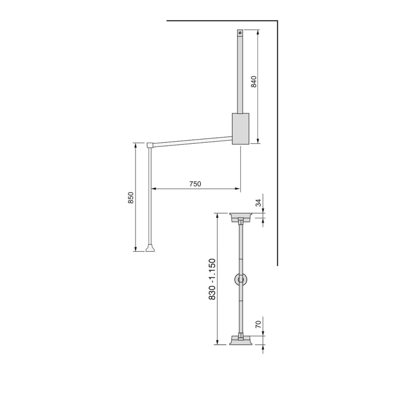 Appendiabiti Estensibile per Armadio da 830 a 1150 mm in Acciaio e Tecnoplastica Emuca Pietra-2