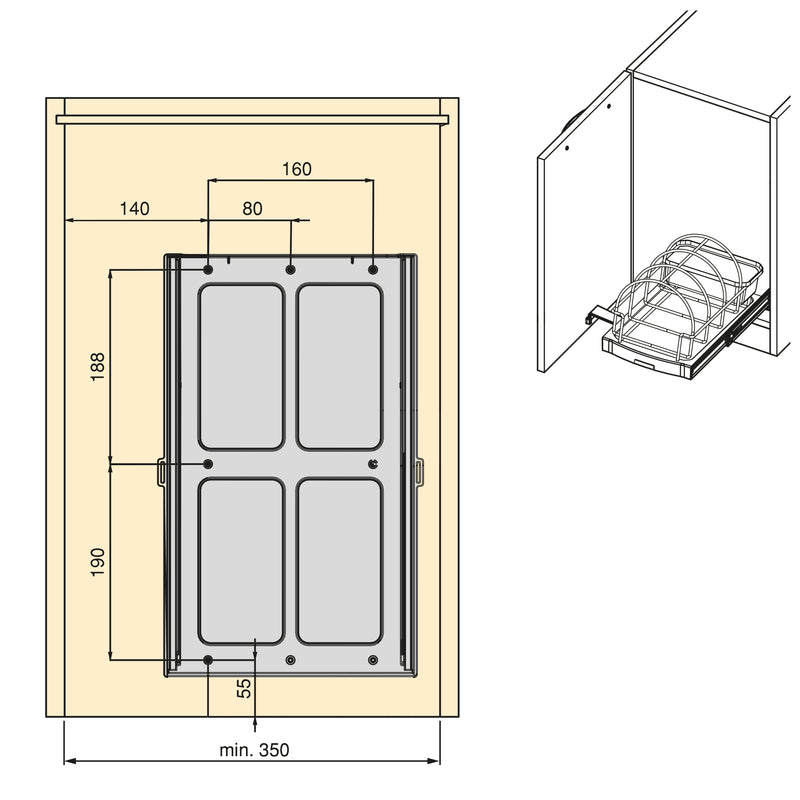 Vassoio Estraibile per Accessori Mobili Cucina 260x430x245 mm in Plastica Emuca Grigio Antracite-5