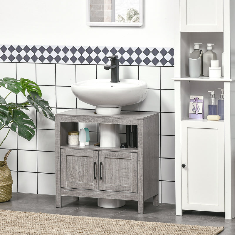 Mobile Sotto Lavabo Bagno 1 Ripiano 2 Ante 60x30x60 cm in Legno Grigio-6