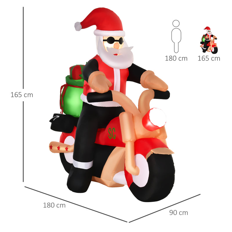 Babbo Natale Gonfiabile 180x90x165 cm con Motocicletta e Luci LED Multicolore-3