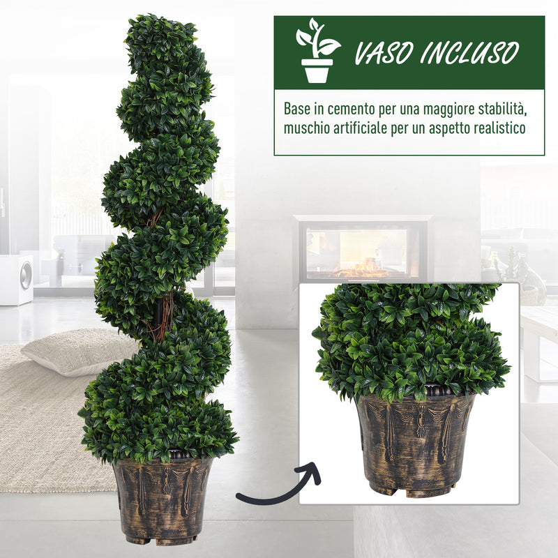 Pianta Artificiale Bosso a Spirale Ø32x112 cm con Vaso  Verde-5