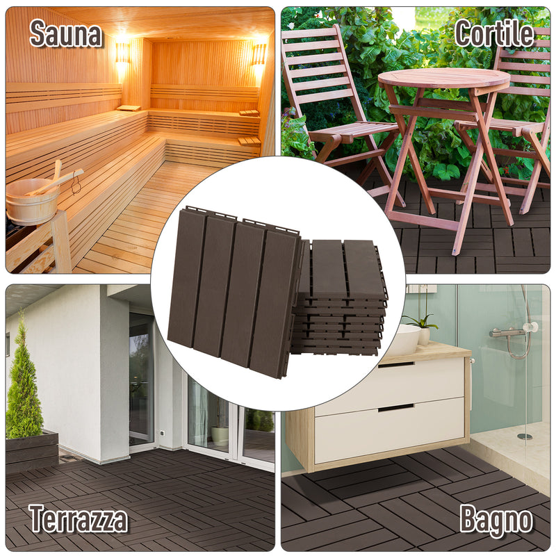 Set 9 Mattonelle a Incasto Effetto Legno 30x30x2 cm  Deck Marrone-4