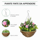 Set 2 Piante Artificiali Lisianthus da Appendere con Vaso e Catenelle Rosa e Verde-4