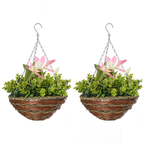 Set 2 Clematis-Kunstpflanzen Ø30x32 cm mit Haken und weißen und rosa Blumentöpfen sconto