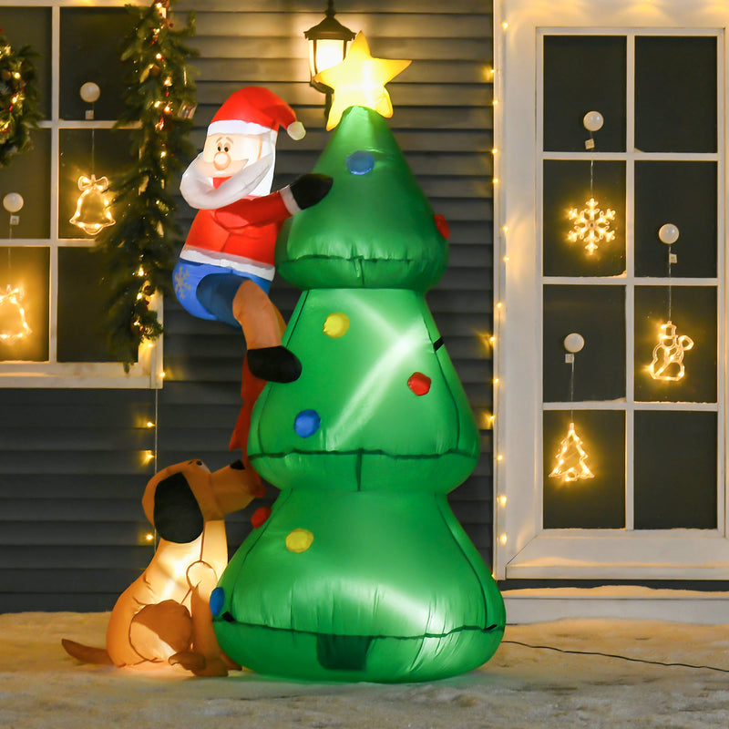 Albero di Natale Gonfiabile 180 cm con Babbo Natale Cagnolino e Luci LED-2