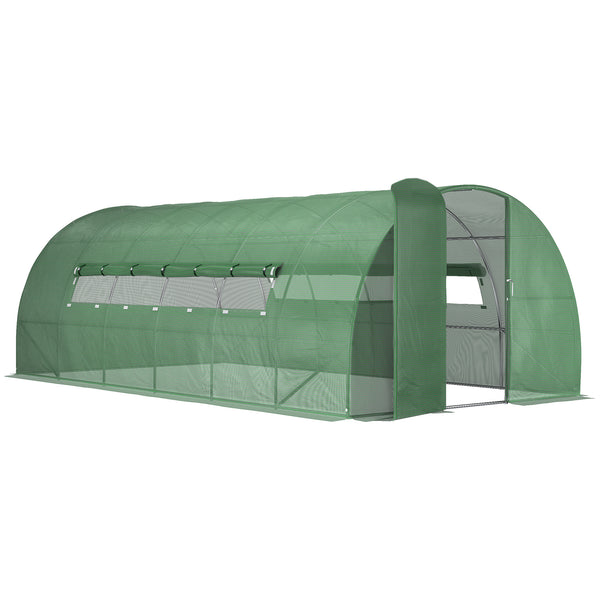 Tunnel-Gewächshaus 570 x 292 x 197 cm für Gemüsegarten aus Stahl und grüner Abdeckung sconto