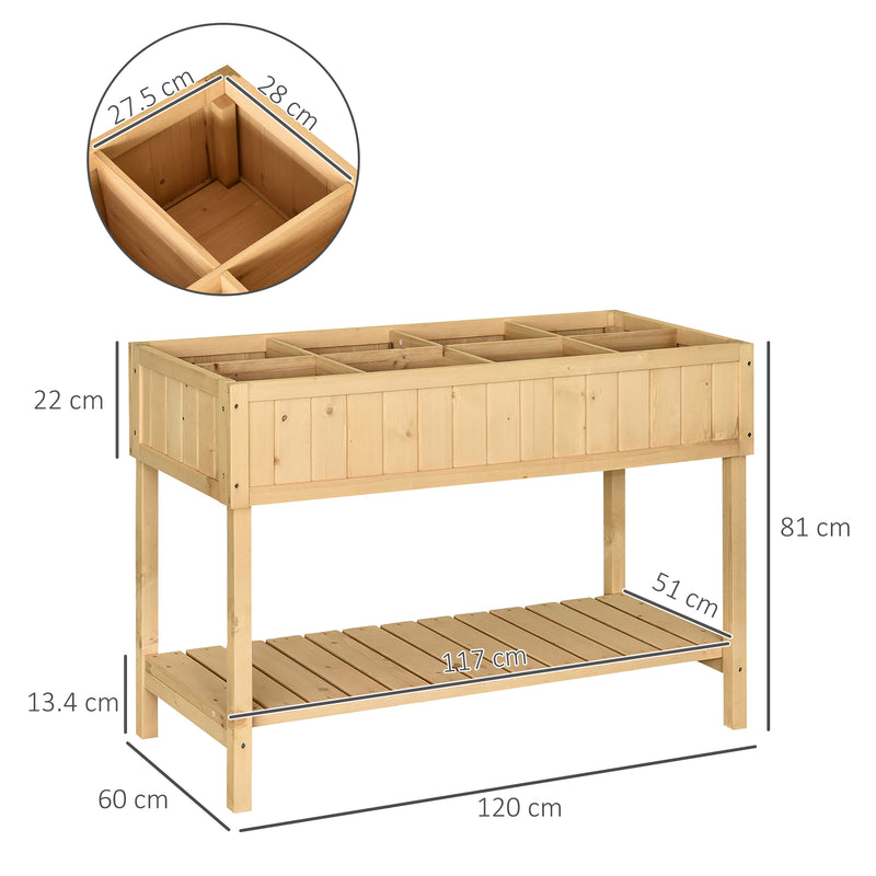 Orto Urbano Pensile in Legno con 8 Griglie e Ripiano Inferiore 120x60x81 cm -3