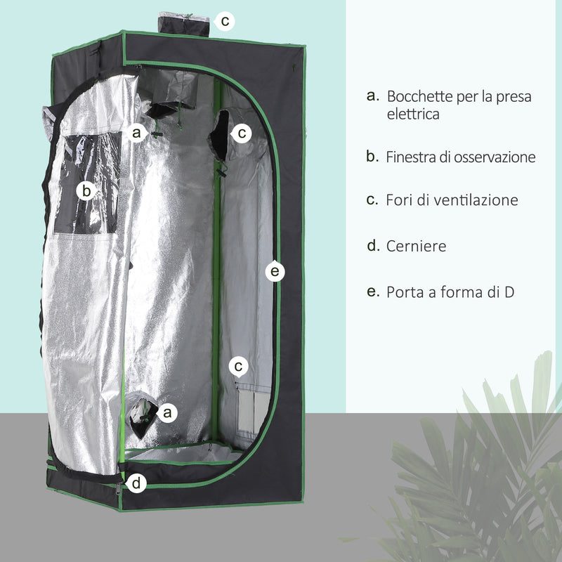 Tenda Coltivazione Idroponica Grow Box 60x60x140 cm con Cerniere Luci Illuminazione  Mylar-5