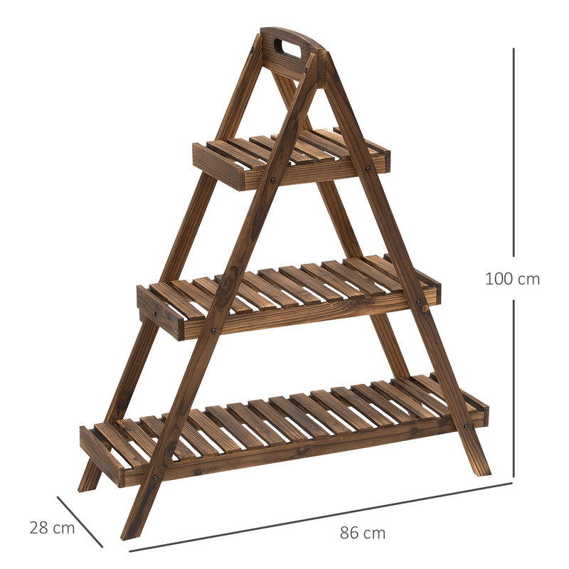 Portapiante Fioriera 3 Livelli 86x28x100 cm Piramide in Legno di Abete Rosso -3