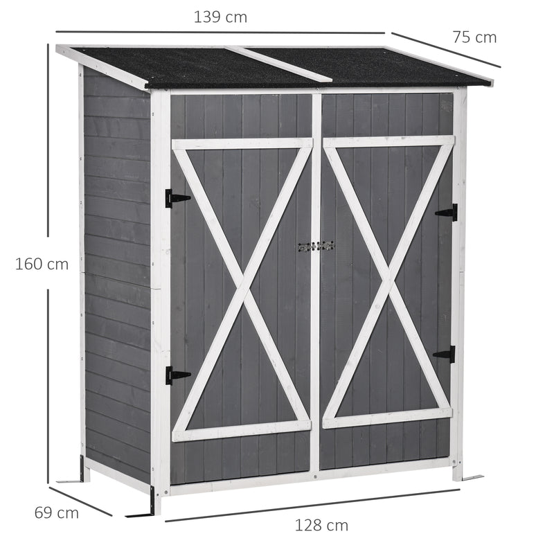 Casetta da Giardino Portautensili con Doppia Porta139x75x160 cm in Legno Grigia-3