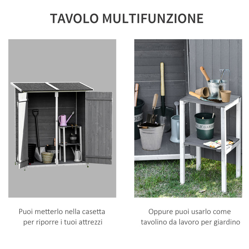 Casetta da Giardino Portautensili con Doppia Porta139x75x160 cm in Legno Grigia-5