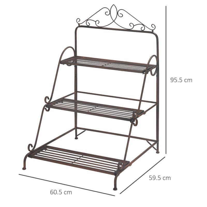 Portapiante 3 Ripiani 60,5x59,5x95,5 cm in Metallo Marrone-3