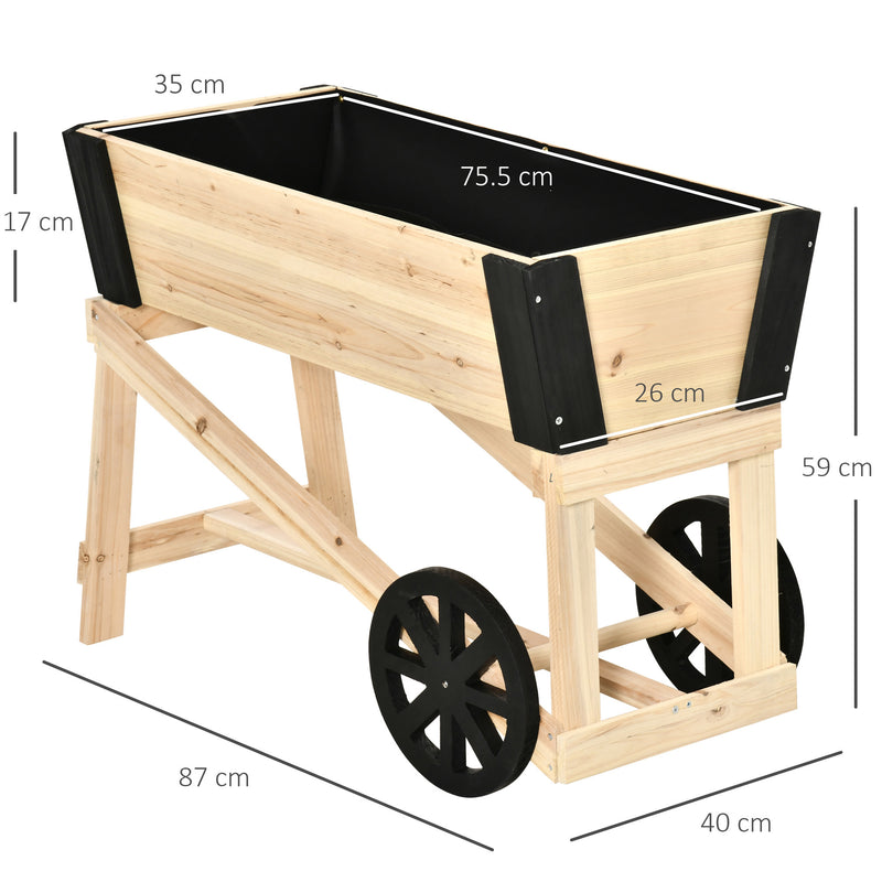Fioriera Rialzata con Ruote da Esterno per Fiori e Piante in Legno-3