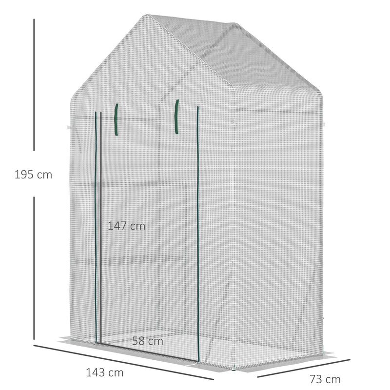 Serra da Giardino 143x73x195 cm 2 Scaffali Porta Avvolgibile Bianco-3