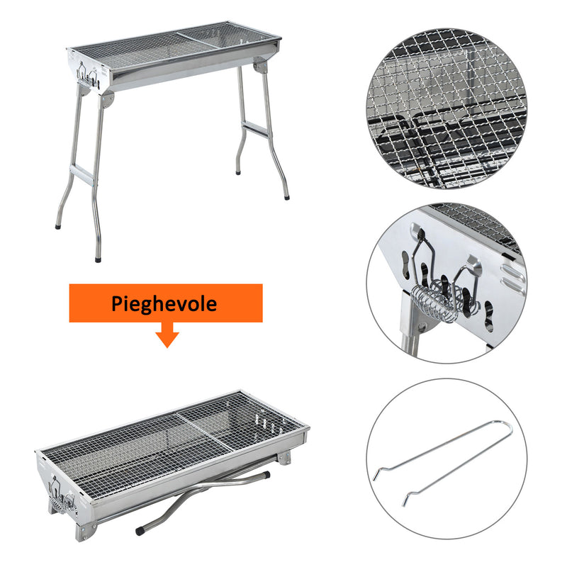 Barbecue a Carbone Carbonella Portatile e Pieghevole in Acciaio Inox -6