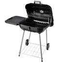 Barbecue a Carbone Carbonella con 2 Griglie Ripiano Laterale e Coperchio in Metallo Nero -1