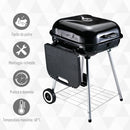 Barbecue a Carbone Carbonella con 2 Griglie Ripiano Laterale e Coperchio in Metallo Nero -6