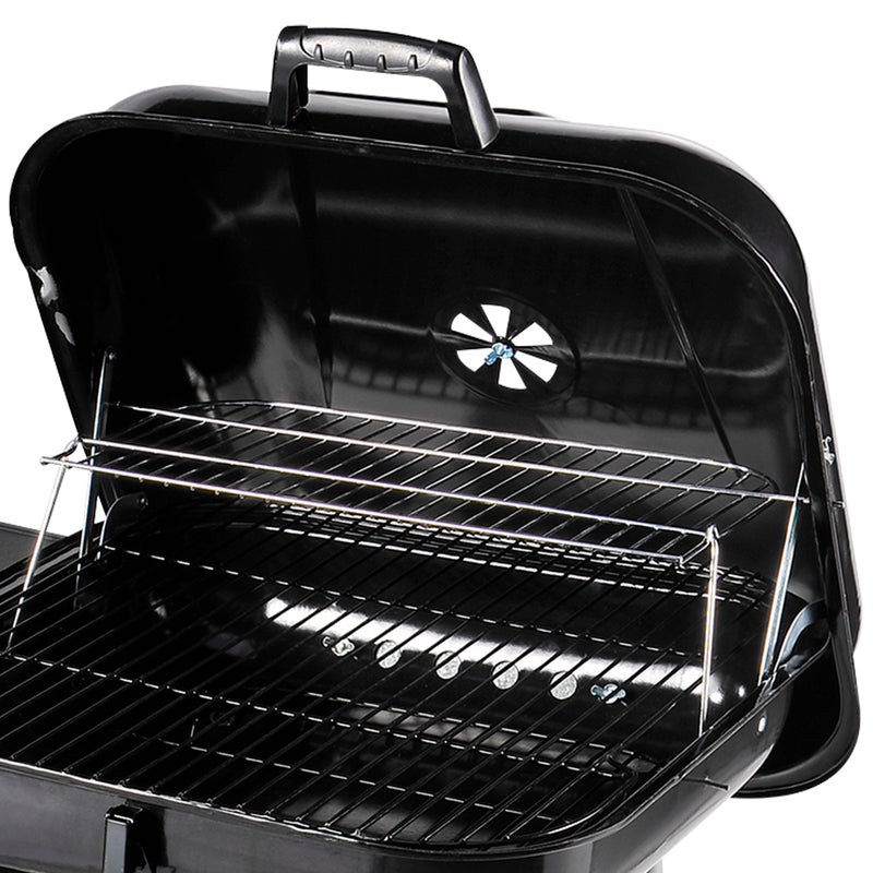 Barbecue a Carbone Carbonella con 2 Griglie Ripiano Laterale e Coperchio in Metallo Nero -8