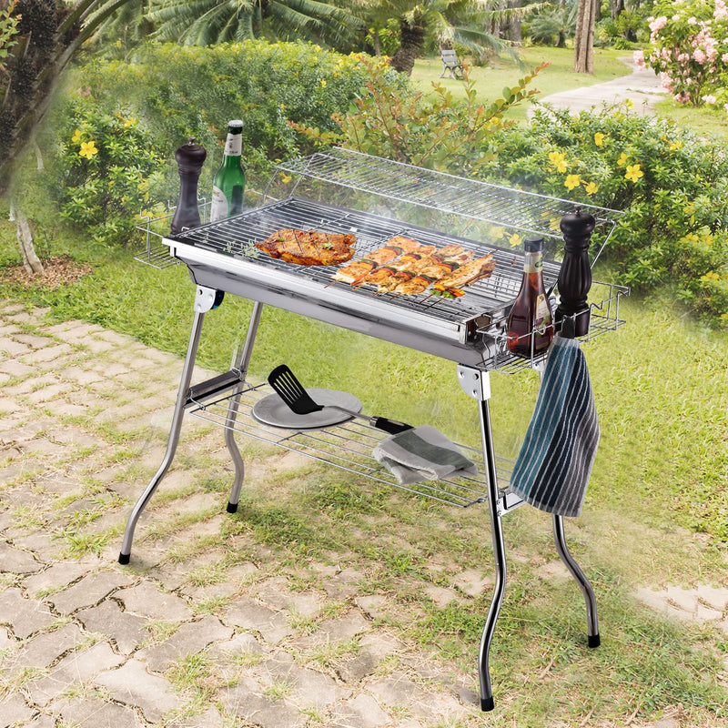 Barbecue a Carbone Carbonella Portatile in Acciaio 100x43x68 cm  Rack-2