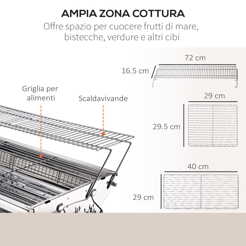 Barbecue a Carbone Carbonella Portatile in Acciaio 100x43x68 cm  Rack-4