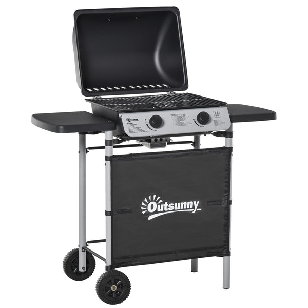 sconto LPG-Gasgrill 2 Brenner 2,8 kW aus Stahl mit Rädern und schwarzen Regalen