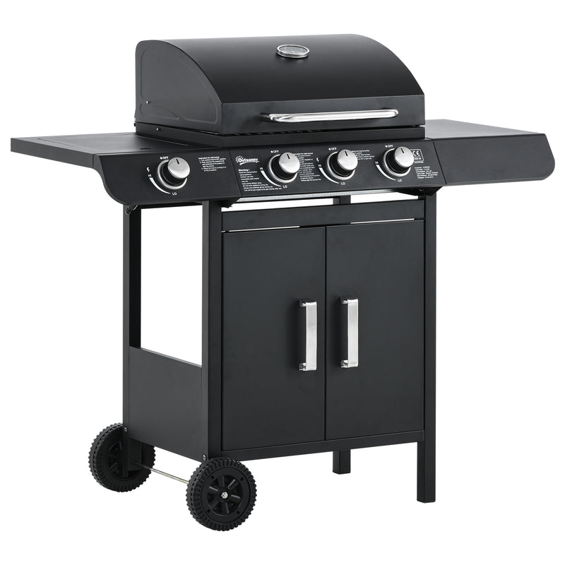 Barbecue a Gas 4 Fuochi 110x50x100 cm in Metallo Nero-1