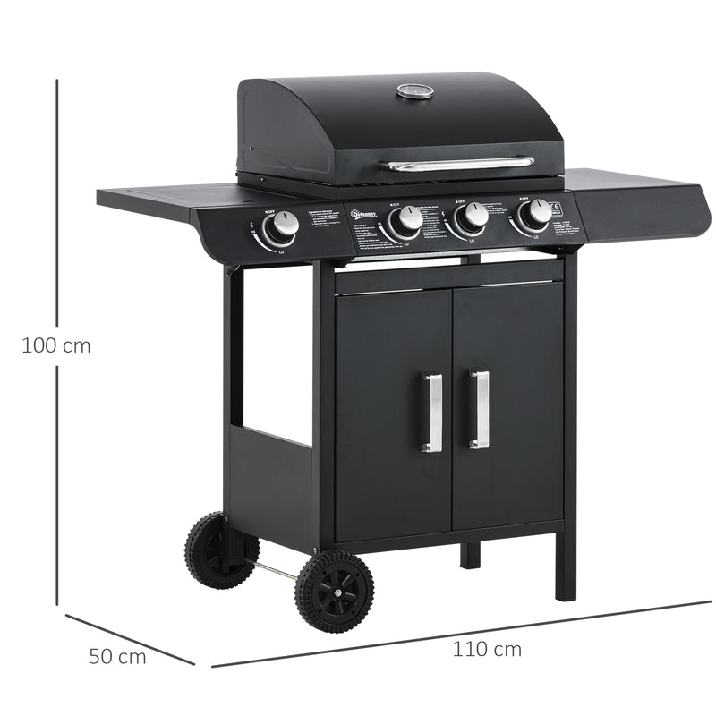 Barbecue a Gas 4 Fuochi 110x50x100 cm in Metallo Nero-3