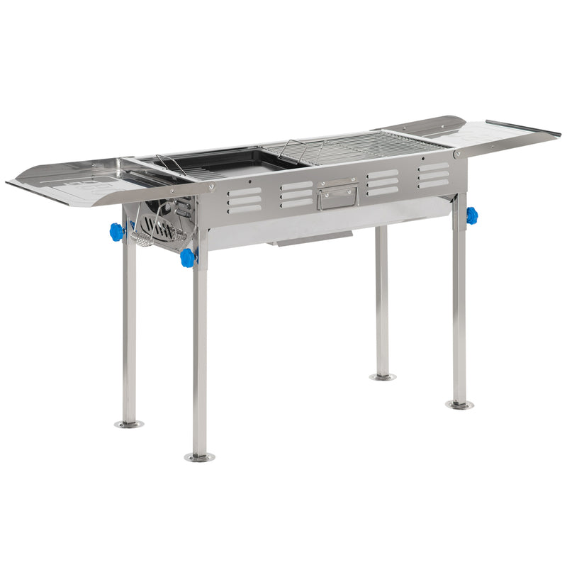 Barbecue a Carbone Carbonella 120x31x60-70 cm in Acciaio Inox Argento-1