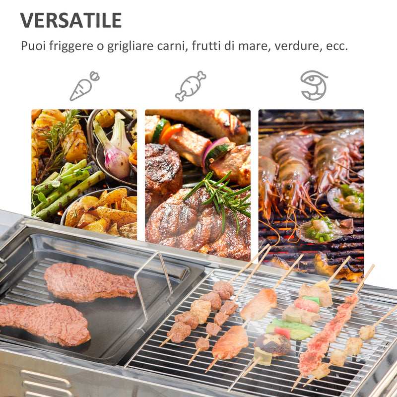 Barbecue a Carbone Carbonella 120x31x60-70 cm in Acciaio Inox Argento-5