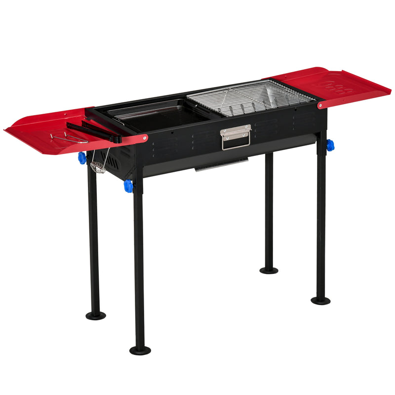 Barbecue a Carbone Carbonella 120x31x60-70 cm con Griglia e Teglia Nero-1