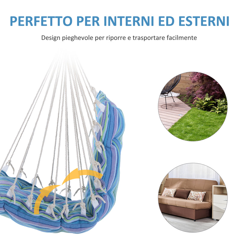 Amaca Sedia Sospesa Imbottita con Corde e Supporto in Legno e Cotone a Righe -6