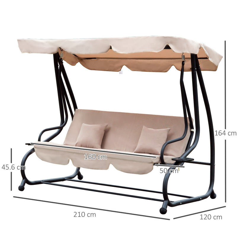 Dondolo 3 Posti da Giardino con Schienale Reclinabile per Funzione Letto Beige-3