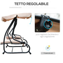 Dondolo 3 Posti da Giardino con Schienale Reclinabile per Funzione Letto Beige-6