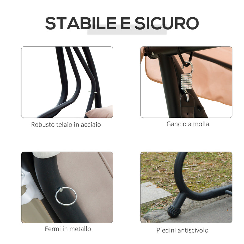 Dondolo 3 Posti da Giardino con Schienale Reclinabile per Funzione Letto Beige-7