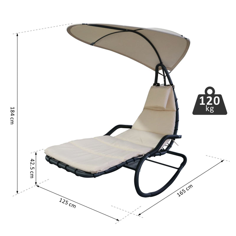 Amaca Dondolina da Giardino in Metallo e Textilene con Parasole Crema-3